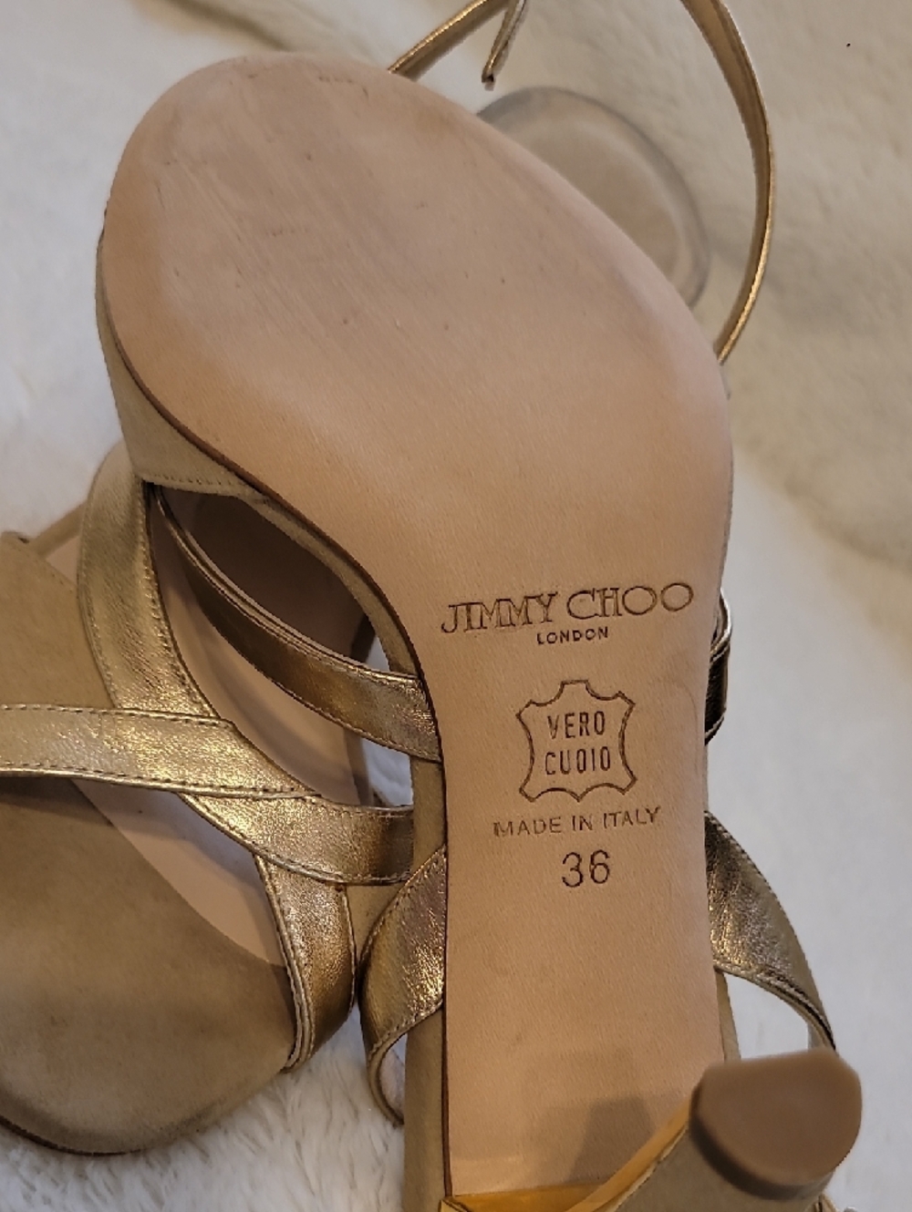 Jimmy Choo Metallic Gold Crisscross Slingback Heels - Picture 5 of 9